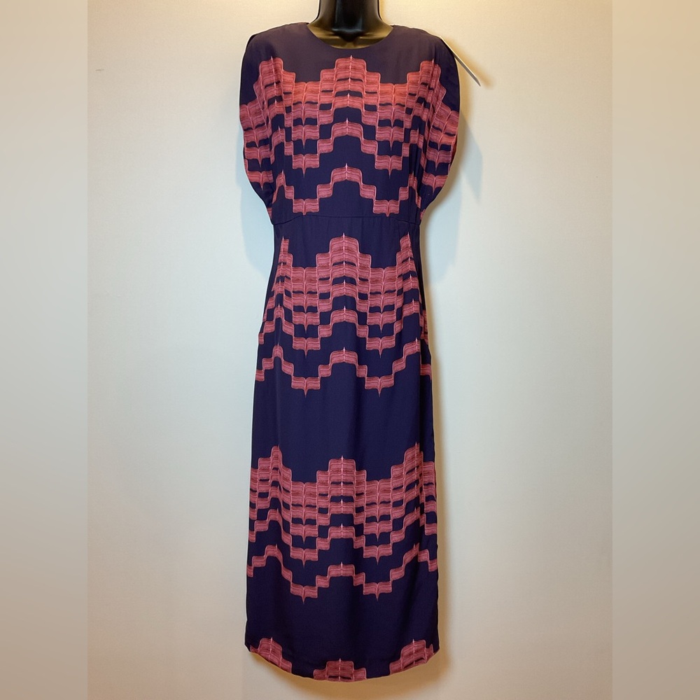ODEEH Geo Print Viscose Midi Dress Dahlia Purple Pink NWT